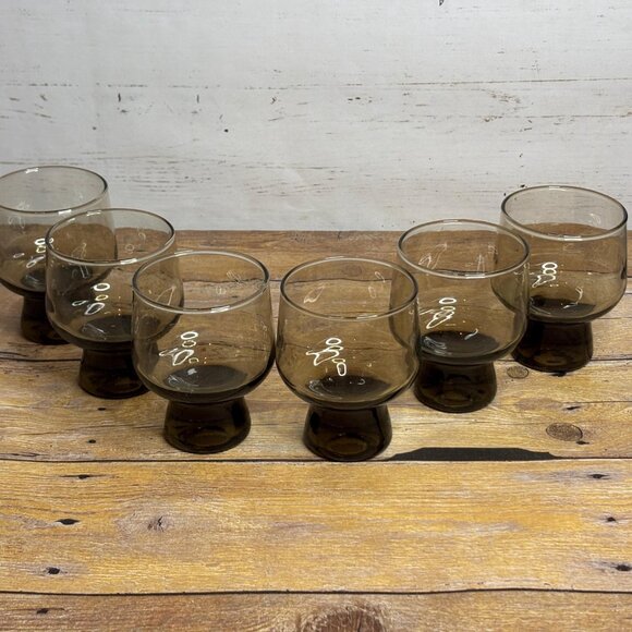 Vintage Crown Crystal Kaaru “Regis” Smokey Quartz Footed Spirit Glasses Set of 6 - Picture 4 of 8